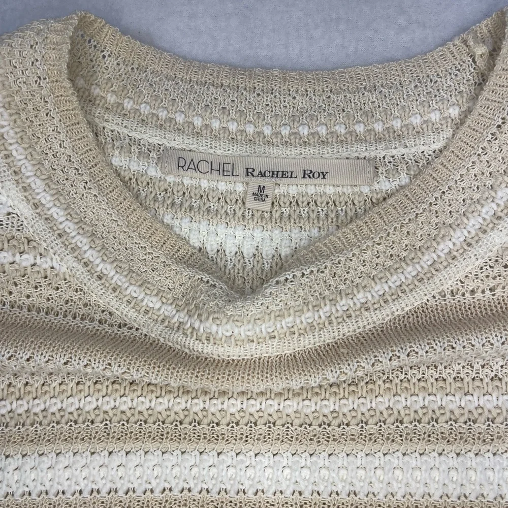Rachel Roy Cream Stripe Knit Sweater Lightweight Boho Small - Picture 2 of 6